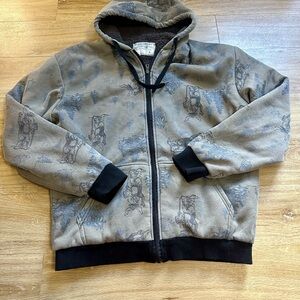 Vtg BIG BALL SPORTS Jackets Mens L Hood Full Zip Fleece Sherpa Lined Fuzzy Moose